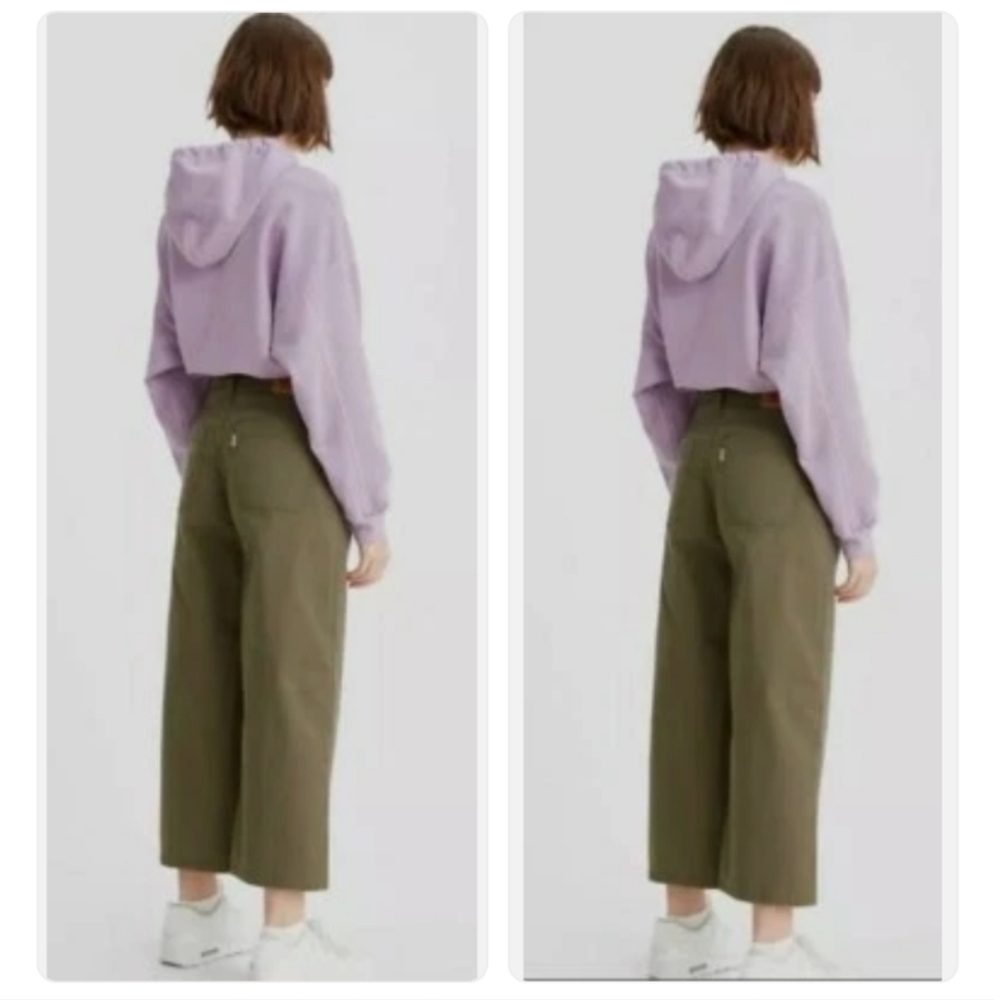Levis Mile High Cropped Wide Leg Jeans In Olive